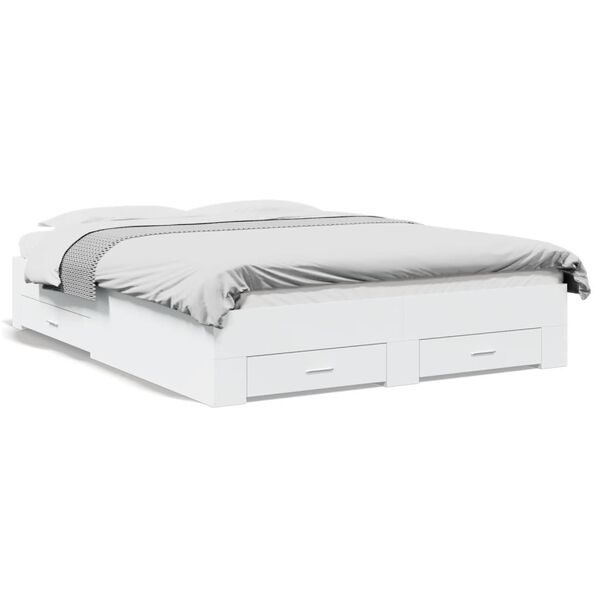 vidaXL Posteljni okvir s predali bel 140x200 cm inženirski les