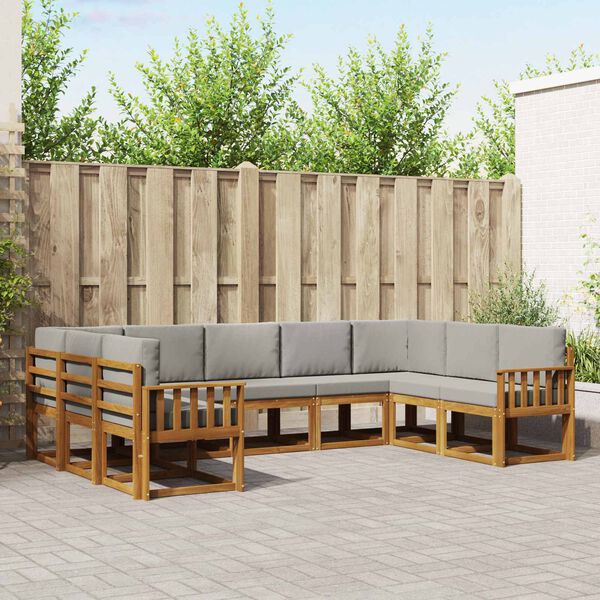 vidaXL Zunanja garnitura za sedenje 9 pcs Naravna in svetlo siva