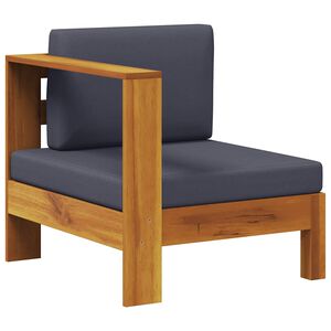 vidaXL Sredinski kavč z 1 naslonjalom za roke temno siv trdna akacija