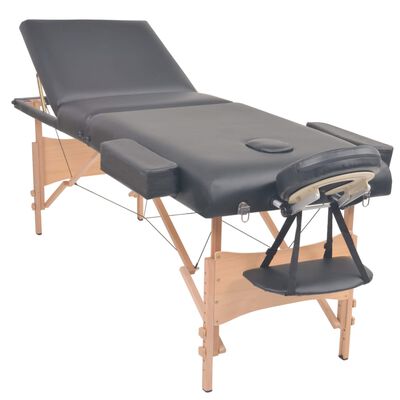 vidaXL 3-conska zložljiva masažna miza debeline 10 cm črna