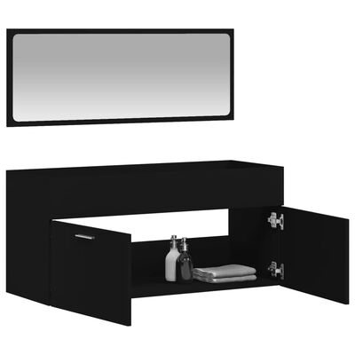 vidaXL Kopalniška omarica z ogledalom črn inženirski les