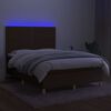 vidaXL Box spring postelja z vzmetnico LED temno rjava 140x190cm blago