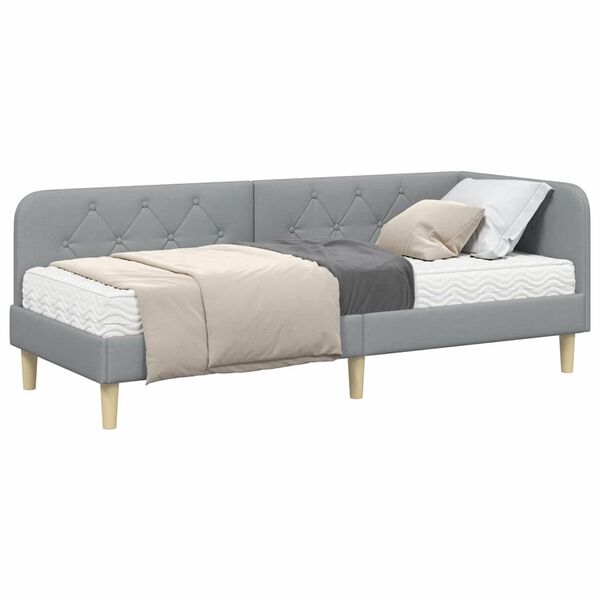 vidaXL Kotna postelja z vzmetnico Svetlo siva 80 x 200 cm blago