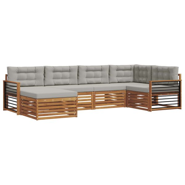 vidaXL Zunanja garnitura za sedenje 6 pcs Naravna in svetlo siva