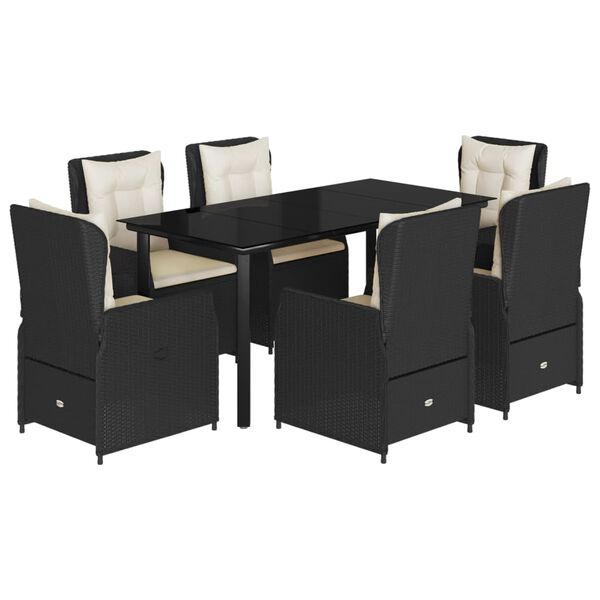 vidaXL Vrtna jedilna garnitura 7-delna z blazinami črna poli ratan