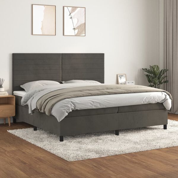 vidaXL Box spring postelja z vzmetnico temno siva 200x200 cm žamet
