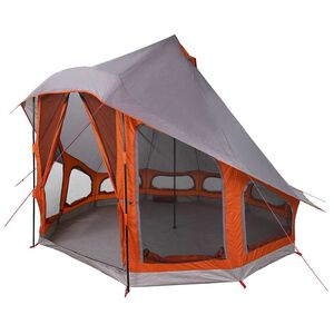 vidaXL Tipi &scaron;otor s streho Siva in oranžna 404 x 370 x 270 cm tafeta