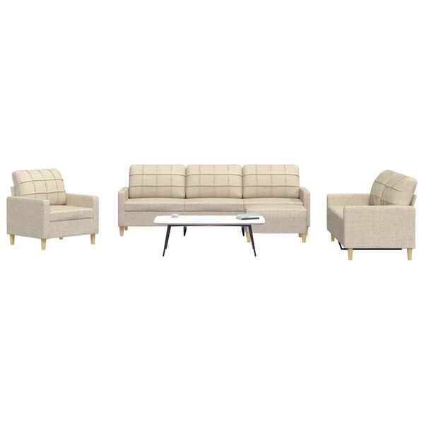 vidaXL Sedežna garnitura 4-delna s stolčkom krem blago