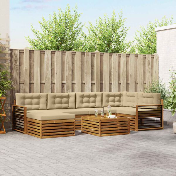 vidaXL Zunanja garnitura za sedenje z blazino 7 pcs Naravna in bež