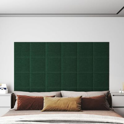 vidaXL Stenski paneli 12 kosov temno zeleni 30x30 cm blago 1,08 m²