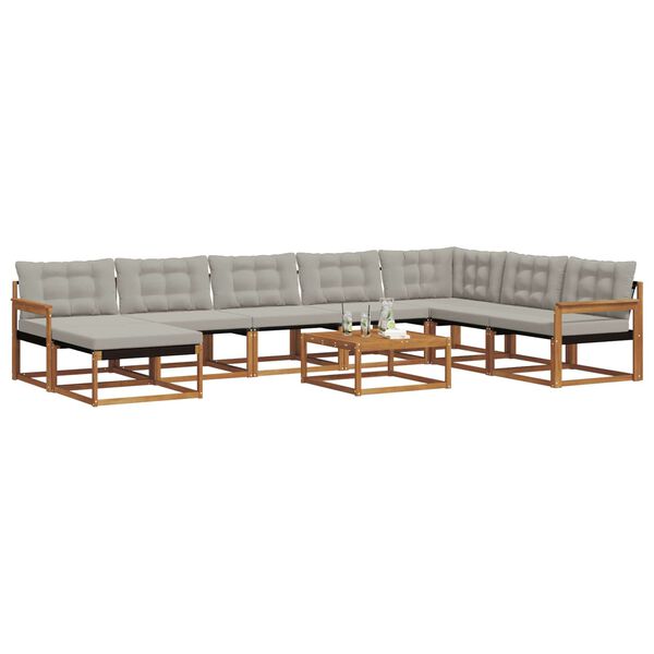 vidaXL Zunanja garnitura za sedenje 9 pcs Naravna in svetlo siva