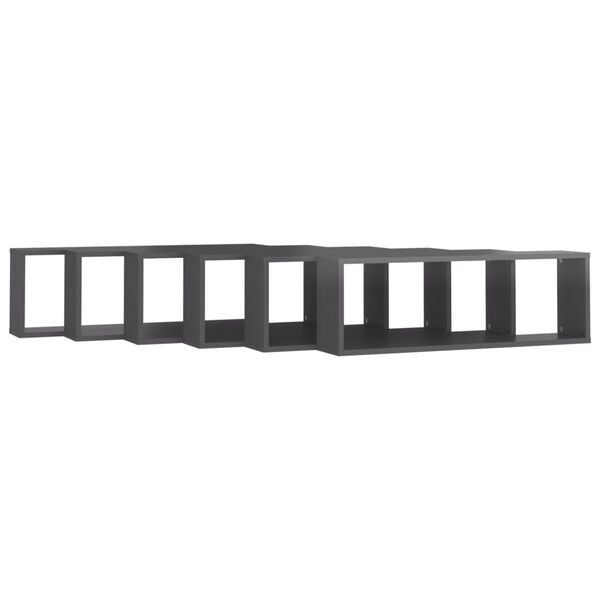 vidaXL Stenske police kockaste 6 kosov visok sijaj sive 80x15x26,5 cm