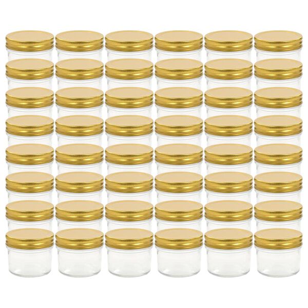 vidaXL Stekleni kozarci z zlatimi pokrovi 48 kosov 110 ml