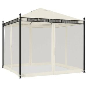 vidaXL Paviljon z mrežastimi stenami krem 2,93x2,93 m jeklo