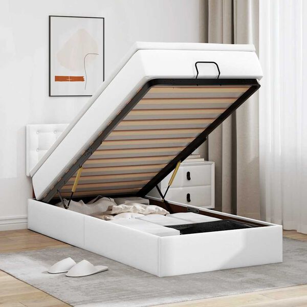 vidaXL Otomanski posteljni okvir z vzmetnico bel 80x200 cm um. usnje