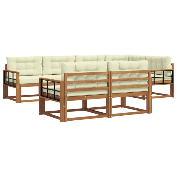 vidaXL Zunanja garnitura za sedenje z blazino 7 pcs Naravna in smetana