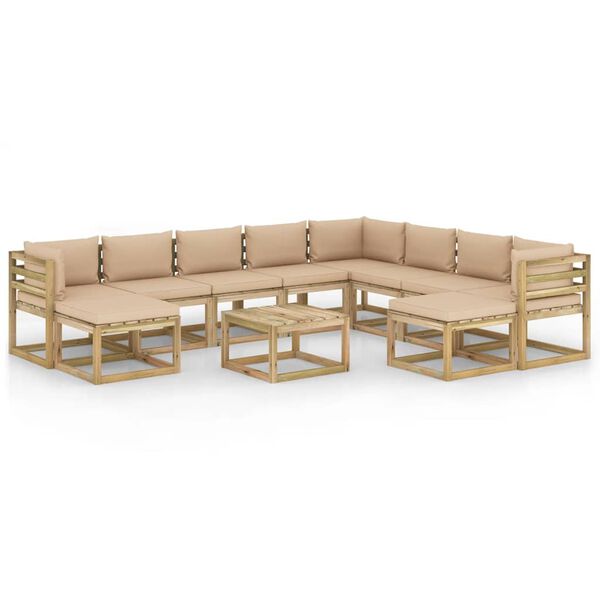 vidaXL Vrtna sedežna garnitura 11-delna z blazinami impreg. borovina