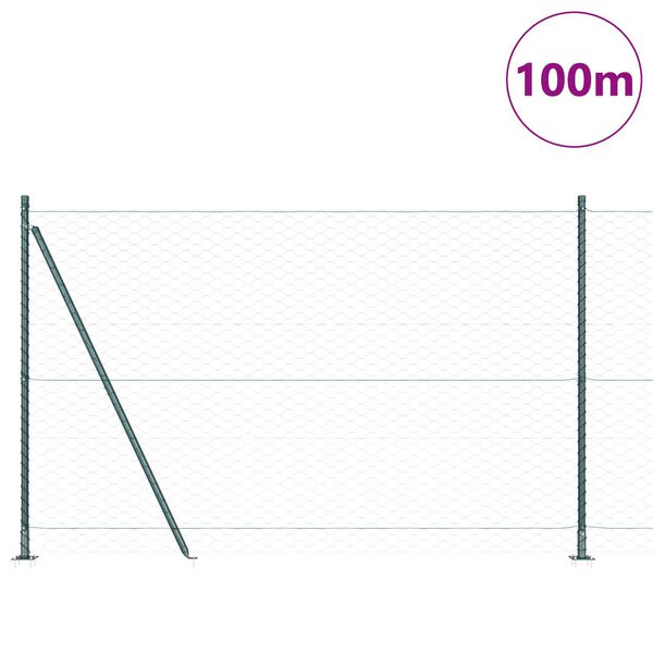 vidaXL Ogrodje s stebri Zelena 1.6 x 100 m Jeklo s PVC premazom