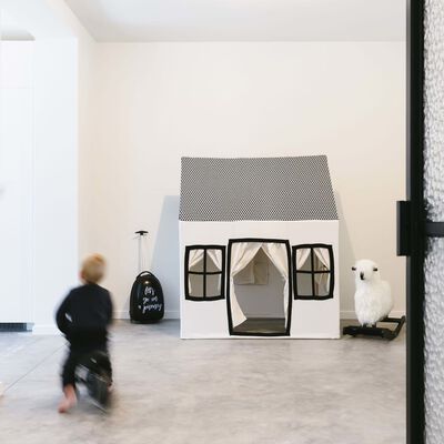 CHILDHOME Otroška hišica 125x95x145 cm platno bela in črna