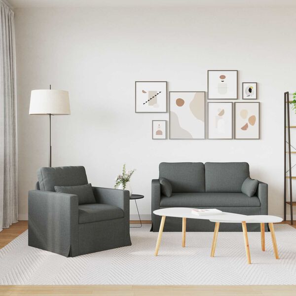 vidaXL Kavčna garnitura 2 pcs Temno siva 139 x 78 x 80 cm blago