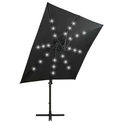vidaXL Vrtni senčnik z LED lučkami črn 250 cm