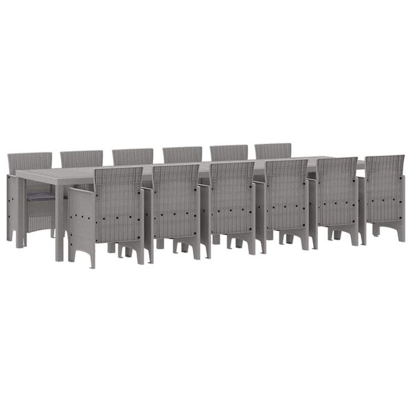 vidaXL Komplet za jedilnico v vrtu 13 pcs Svetlo siva Polt rattan