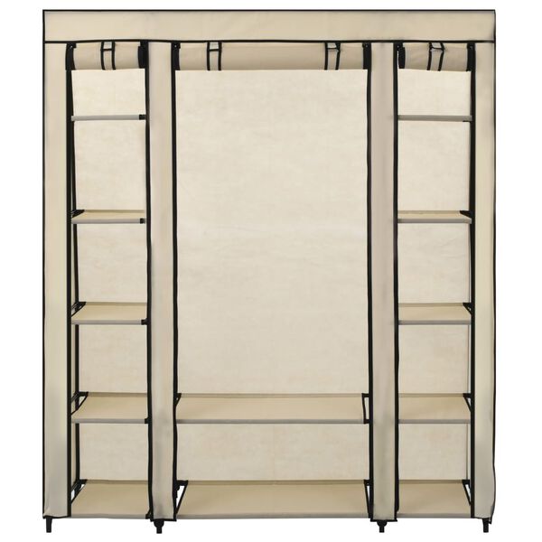 vidaXL Garderobna omara s predelki in palicami krem 150x45x176cm blago