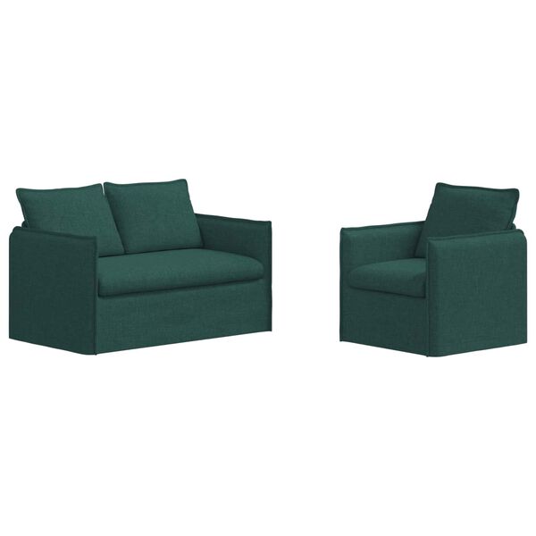 vidaXL Kavč 2 pcs Temno zelena 196 x 82 x 85 cm blago