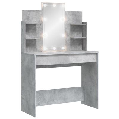 vidaXL Toaletna mizica z LED lučkami betonsko siva 96x40x142 cm