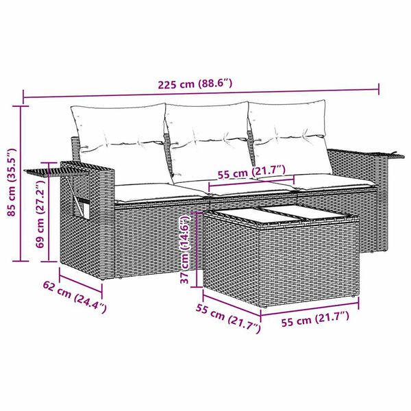 vidaXL Vrtna sedežna garnitura 4-delna z blazinami črna poli ratan