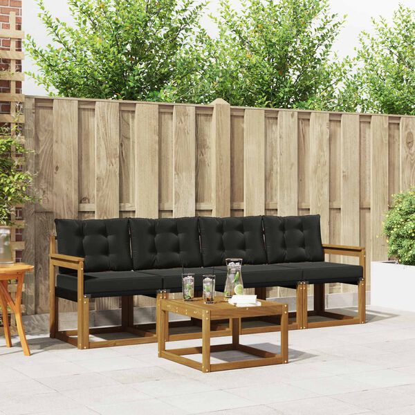 vidaXL Zunanja garnitura za sedenje z blazino 5 pcs Naravna in črna