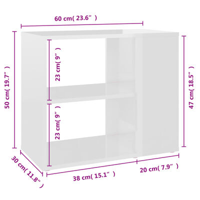 vidaXL Stranska omarica visok sijaj bela 60x30x50 cm iverna plošča