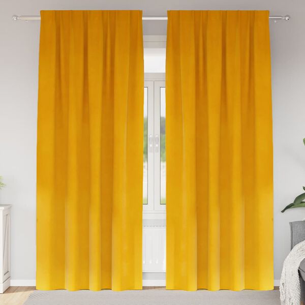 vidaXL Zatemnitvene zavese 2 pcs Gorčična rumena 140 x 245 cm Žamet