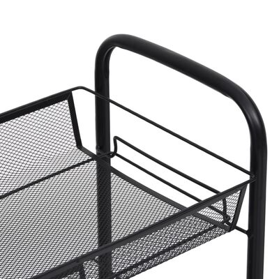 vidaXL 3-nadstropni kuhinjski voziček črn 46x26x64 cm železo
