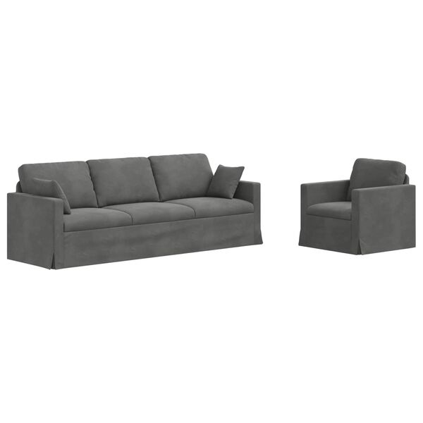 vidaXL Kavčna garnitura 2 pcs Temno siva 228 x 78 x 80 cm Žamet