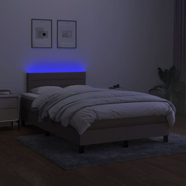 vidaXL Box spring postelja z vzmetnico LED taupe 120x190 cm blago