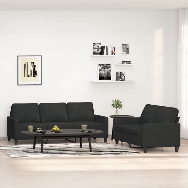 vidaXL Sedežna garnitura 2-delna z blazinami črno blago