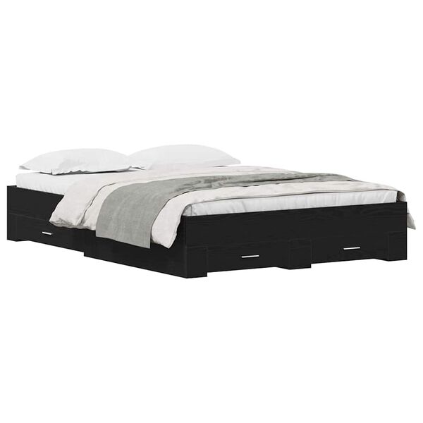 vidaXL Konstrukcija postelje s predalom Črna Orehovina 135 x 190 cm