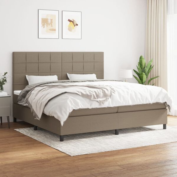vidaXL Box spring postelja z vzmetnico taupe 200x200 cm blago