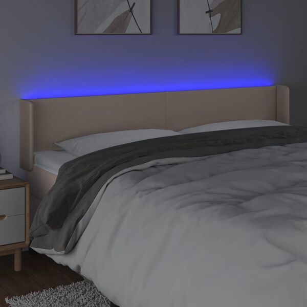 vidaXL LED posteljno vzglavje kapučino 163x16x78/88 cm umetno usnje