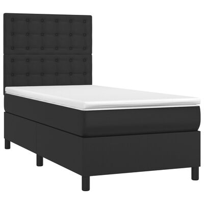 vidaXL Box spring postelja z vzmetnico LED črn 90x190 cm umetno usnje