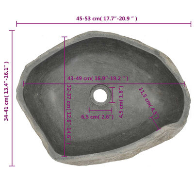 vidaXL Umivalnik iz rečnega kamna ovalen 45-53 cm