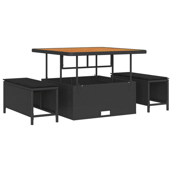 vidaXL Vrtna sedežna garnitura z blazino s shranjevanjem 13 pcs Črna