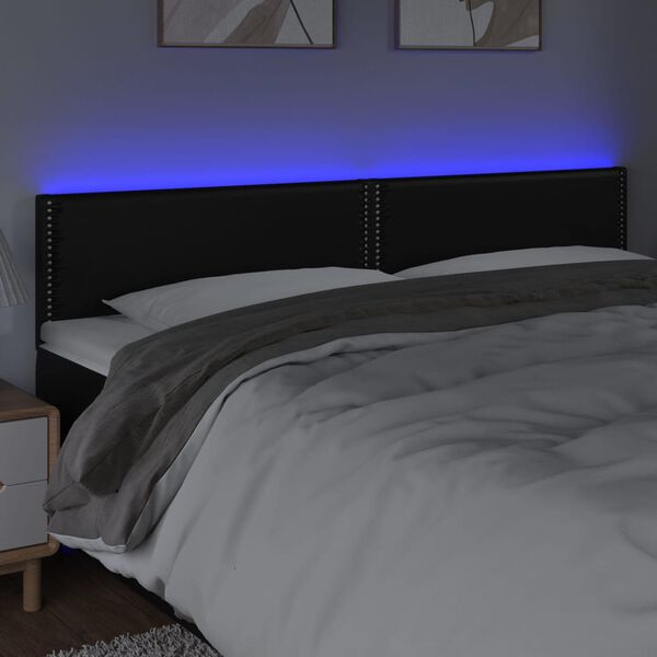 vidaXL LED posteljno vzglavje črno 180x5x78/88 cm umetno usnje