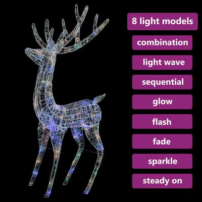 vidaXL XXL božični jelen iz akrila 250 LED lučk 180 cm večbarven