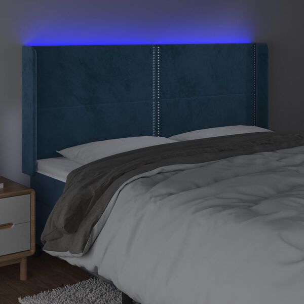vidaXL LED posteljno vzglavje temno modro 183x16x118/128 cm žamet