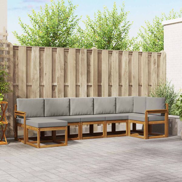 vidaXL Zunanja garnitura za sedenje 7 pcs Naravna in svetlo siva