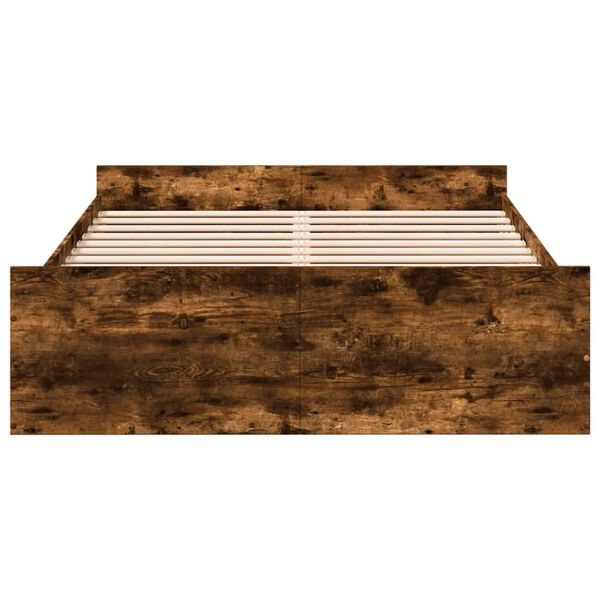 vidaXL Posteljni okvir s predali dimljen hrast 140x190 cm inž. les
