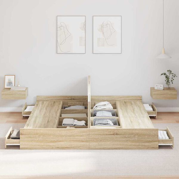 vidaXL Postelja z dodatnim prostorom za shranjevanje Sonoma hrast