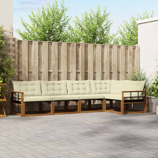 vidaXL Zunanja garnitura za sedenje z blazino 5 pcs Naravna in smetana